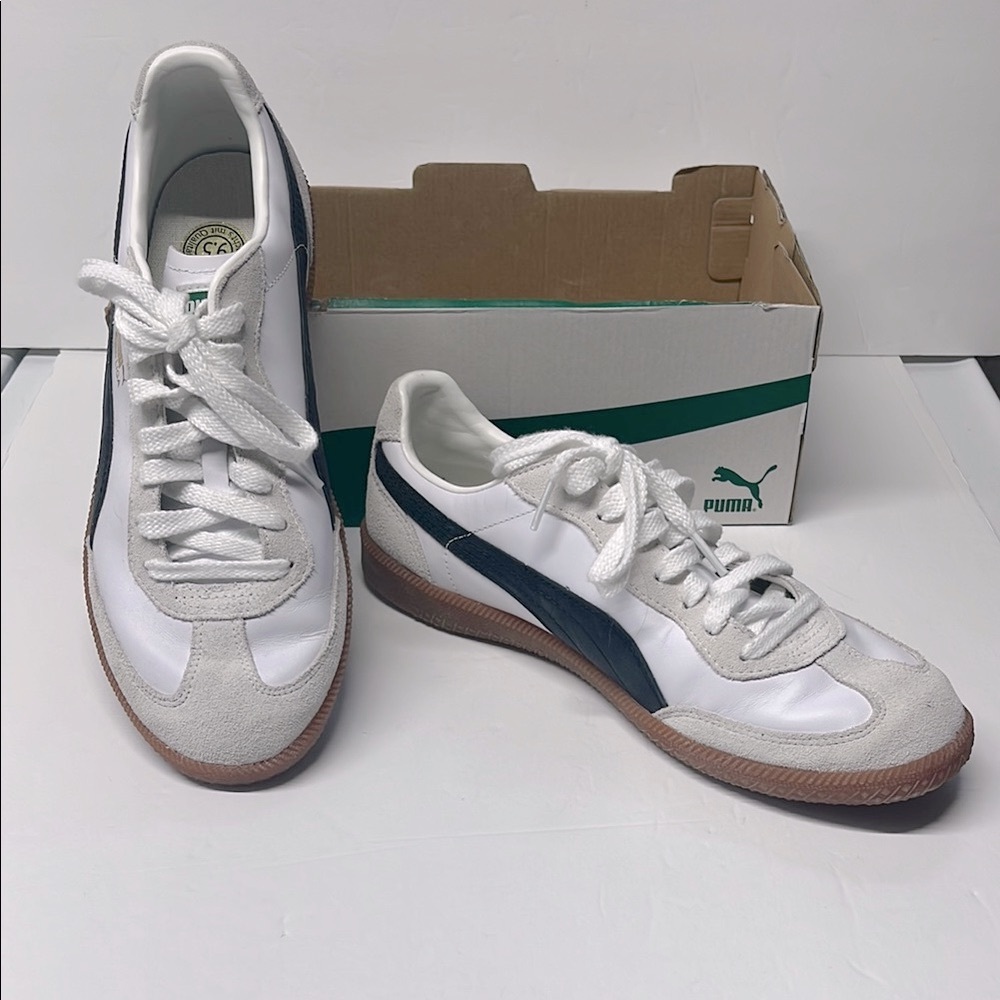 Puma Men’s White and Navy Suede-Trim Low-Top Sneakers